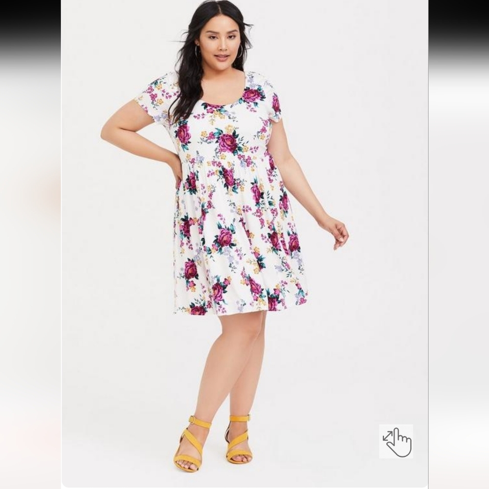 Torrid White Floral Challis Floral Strappy Back Skater Dress Size 1X